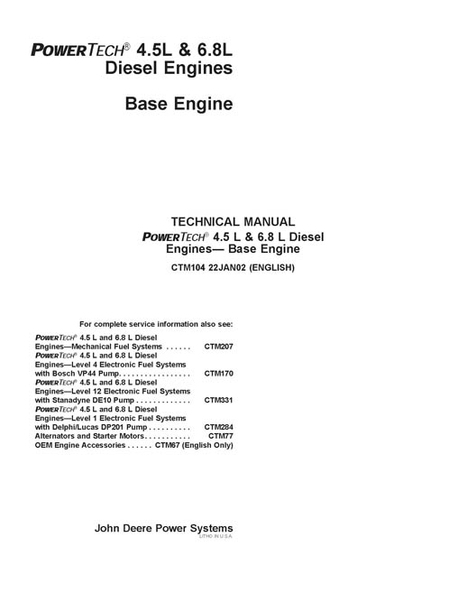 John Deere CTM104 Technical Manual Powertech 4.5L + 6.8L Diesel Engines - Base Engine