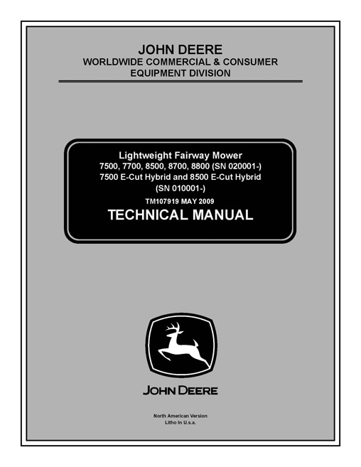 John Deere TM107919 Lightweight Fairway Mower 7500 7700 8500 8700 8800 (SN-020001-) 7500 8500 E-Cut Hybird (SN-010001-)