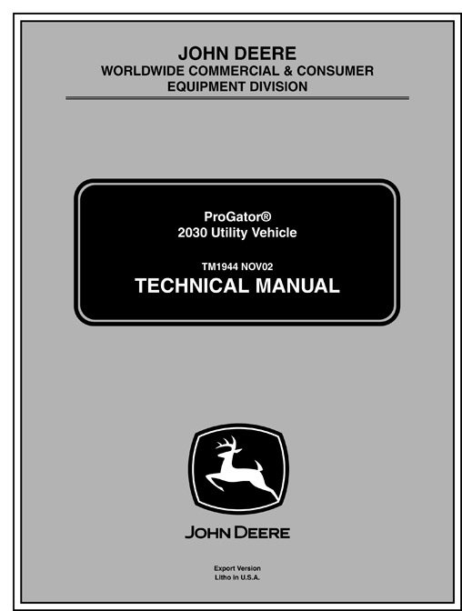 John Deere TM1944 2030 Progator Utility Vehicle Service Manual